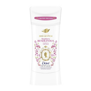 Dove Raspberry Rendezvous deodorant stick with pink packaging and clear cap, showing the product label and branding.