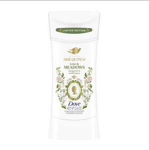 Dove Love & Meadows deodorant stick with floral and fresh scent, shown in its packaging on a white background.