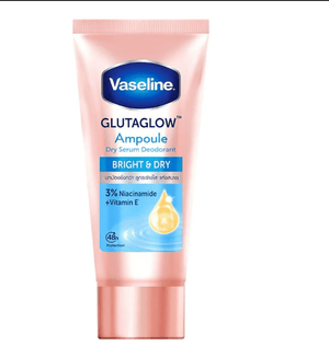 Vaseline GlutaGlow Ampoule Deodorant brightening and dry makeup product with a sleek bottle, designed for fresh, dry skin.