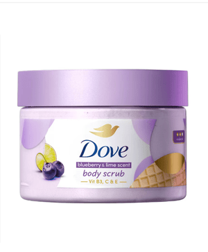 Dove Lime Berry Body Scrub with natural ingredients, showing the vibrant lime and berry extract in a jar.