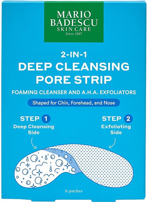 Mario Badescu 2-in-1 Deep Cleansing Pore Strip for makeup removal, showing the strip and packaging in a close-up view.