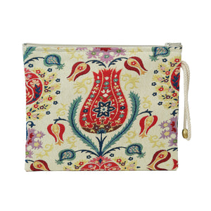 Turkish large pouch with vibrant tulip floral design, made by Türkiye, showcasing a spacious bag perfect for everyday use.