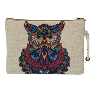 Turkish Türkiye small owl pouch bag made of fabric with colorful owl design, compact and stylish storage accessory.