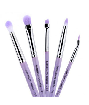 Purple Bambu Sultry Eyes 5-piece makeup brush set by Bdellium Tools, featuring soft brushes for eye makeup application.