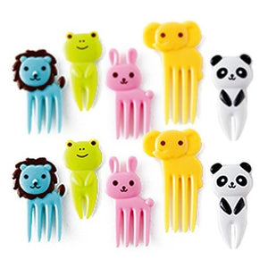10-piece Bento Decoration Box by Bento Food Cutters featuring animal-themed food picks and forks for baby meals.