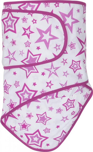 Baby blanket with orchid stars and trim from Miracle Blanket, featuring soft fabric and charming floral design for little ones.
