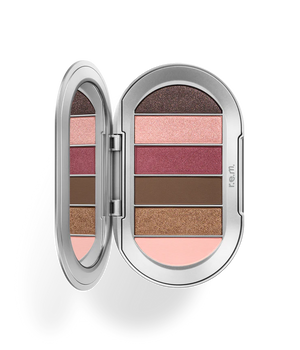 r.e.m beauty Smitten Kitten eyeshadow makeup palette with pink and purple shades, close-up of the colorful eyeshadow collection