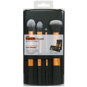 Real Techniques Core Collection makeup brushes set featuring multiple brushes with black handles and soft bristles.