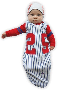 Baby baseball bunting and cap set by Sozo, featuring a cute cap and matching bunting for newborn photos and outfits.