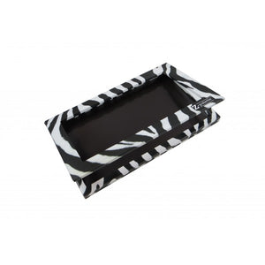 Zebra Large Makeup Palette by Z Palette, featuring a black and white zebra pattern with customizable compartments for cosmetics.